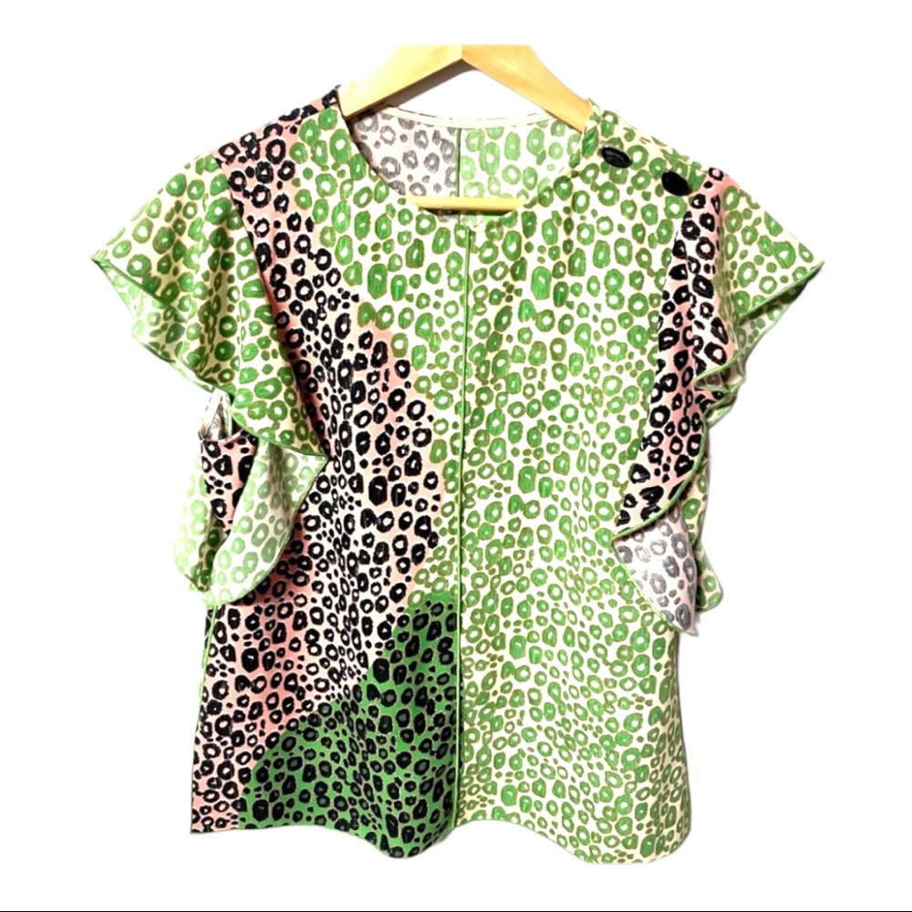 Derik Lam Cosby 10 designer multicolored leopard print w/ruffles #G10